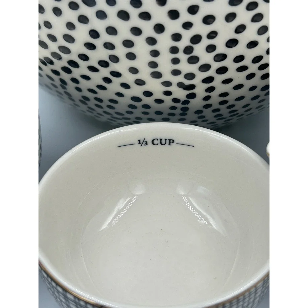 Thyme & Table 5 Piece Ceramic Mixing Measuring Bowl Set Black White Dot Pattern